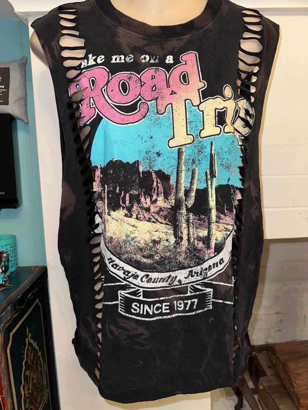 GRUNGE DISTRESSED BLACK ROAD TRIP ARIZONA TANK TOP MUSCLE TEE